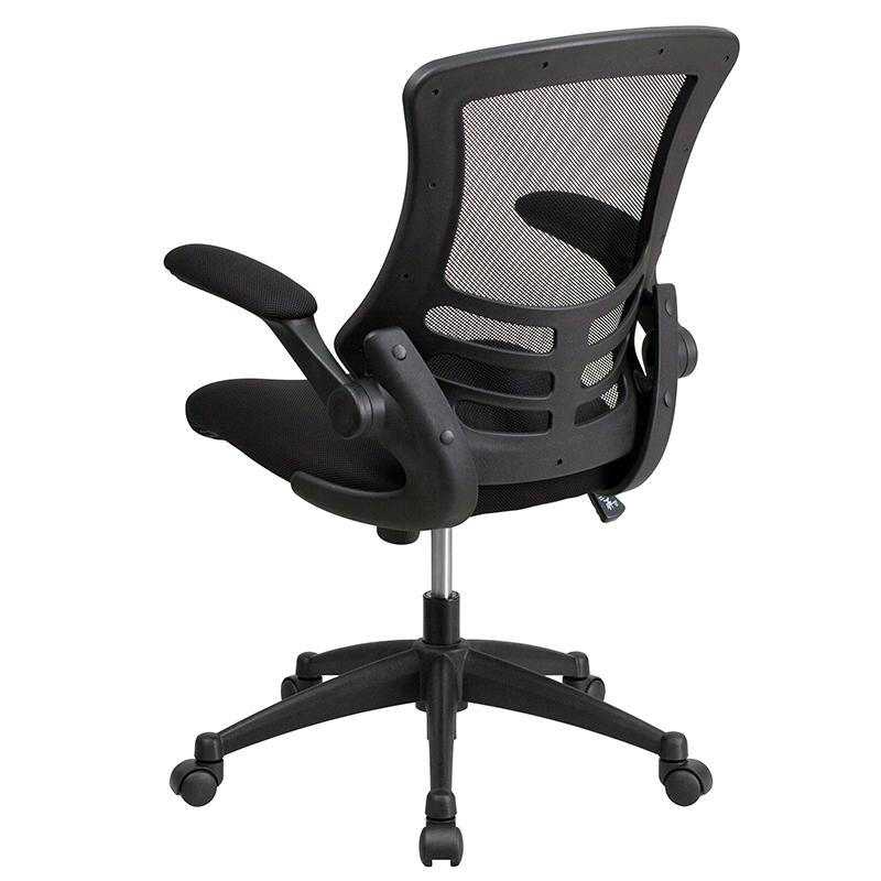 Mid-Back Black Mesh Swivel Ergonomic Task Office Chair with Flip-Up Arms. Picture 3