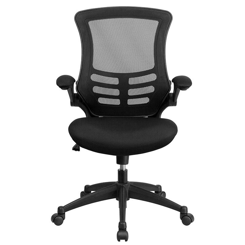 Mid-Back Black Mesh Swivel Ergonomic Task Office Chair with Flip-Up Arms. Picture 4