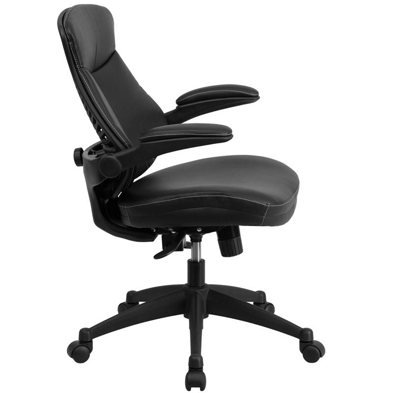 Mid-Back Black LeatherSoft Executive Swivel Ergonomic Office Chair with Back Angle Adjustment and Flip-Up Arms. Picture 2