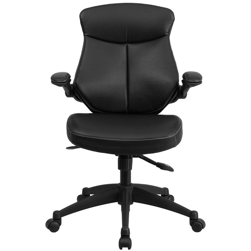 Mid-Back Black LeatherSoft Executive Swivel Ergonomic Office Chair with Back Angle Adjustment and Flip-Up Arms. Picture 4