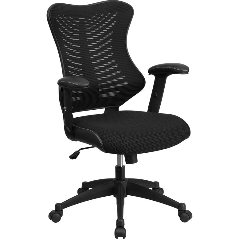 High Back Designer Black Mesh Executive Swivel Office Chair with Adjustable Arms. Picture 1