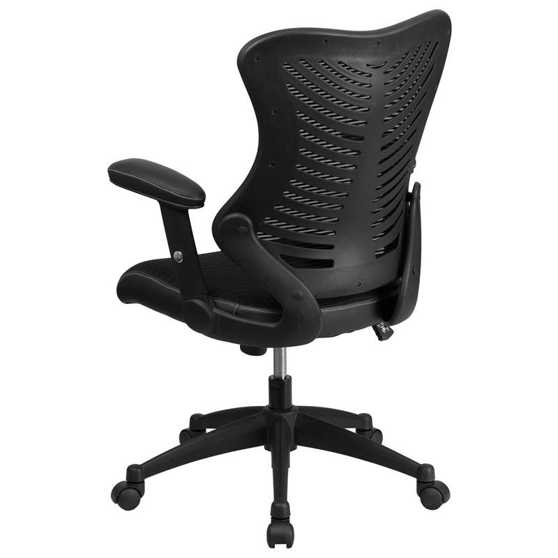 High Back Designer Black Mesh Executive Swivel Office Chair with Adjustable Arms. Picture 3