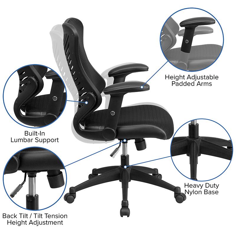 High Back Designer Black Mesh Executive Swivel Office Chair with Adjustable Arms. Picture 5