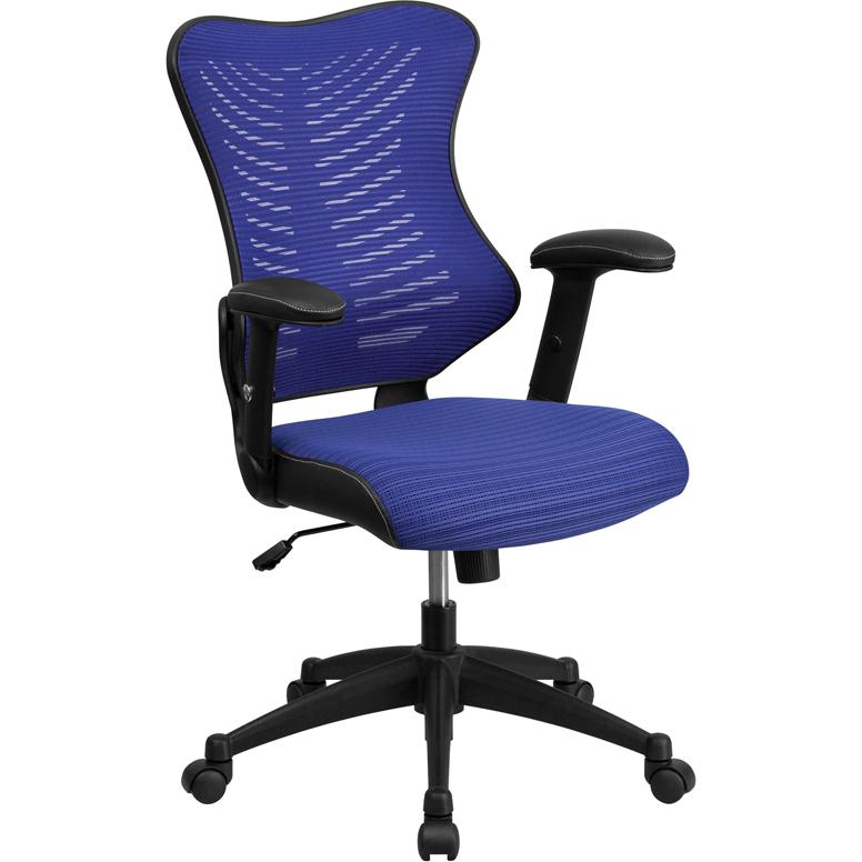 High Back Designer Blue Mesh Executive Swivel Ergonomic Office Chair with Adjustable Arms. Picture 1