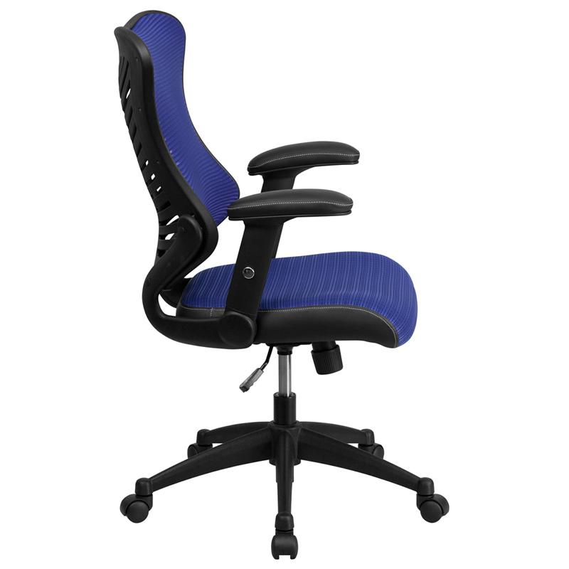 High Back Designer Blue Mesh Executive Swivel Ergonomic Office Chair with Adjustable Arms. Picture 2
