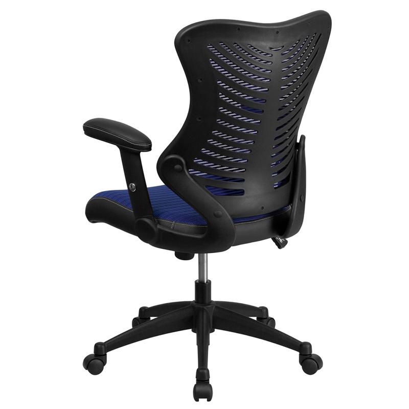 High Back Designer Blue Mesh Executive Swivel Ergonomic Office Chair with Adjustable Arms. Picture 3