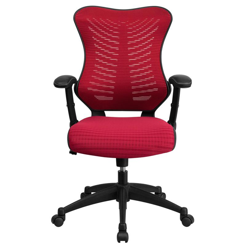 High Back Designer Burgundy Mesh Executive Swivel Office Chair. Picture 4