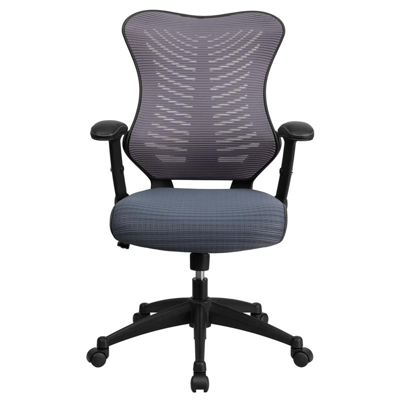 High Back Designer Gray Mesh Executive Swivel Office Chair with Adjustable Arms. Picture 4