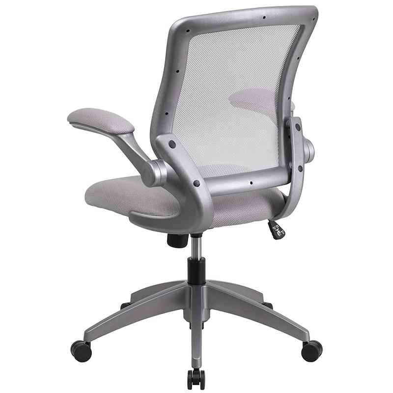 Mid-Back Gray Mesh Swivel Task Office Chair with Gray Frame and Flip-Up Arms. Picture 3