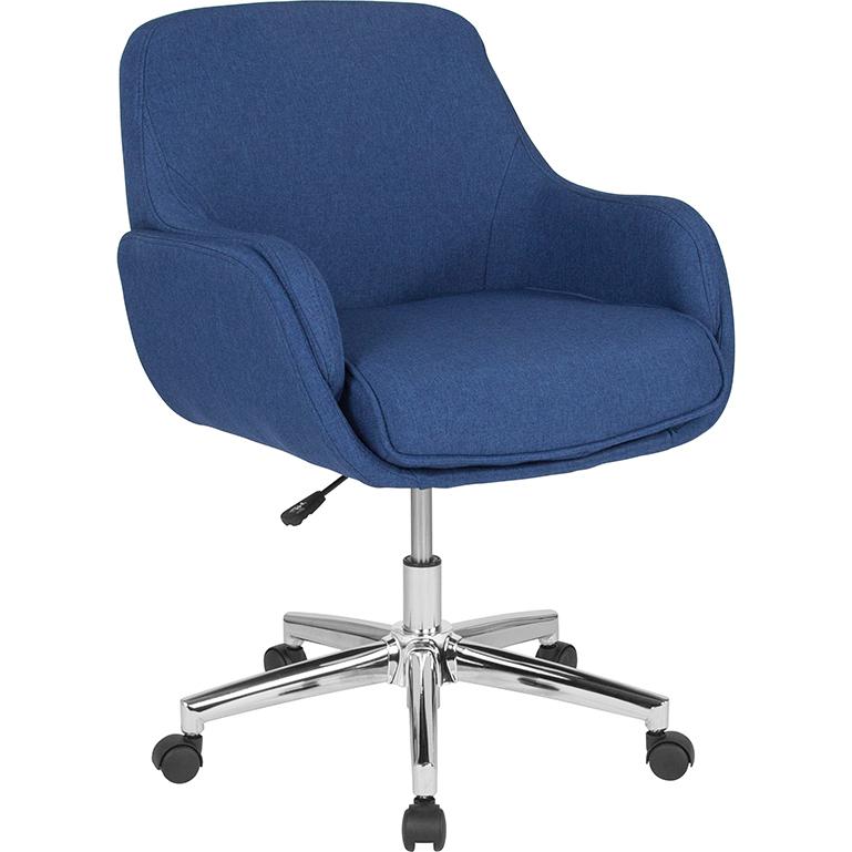 Rochelle Home and Office Upholstered Mid-Back Chair in Blue Fabric. Picture 1