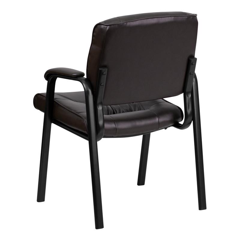 Brown LeatherSoft Executive Side Reception Chair with Black Metal Frame. Picture 3