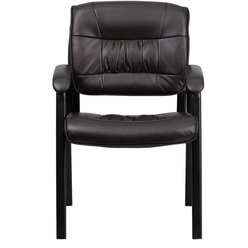 Brown LeatherSoft Executive Side Reception Chair with Black Metal Frame. Picture 4