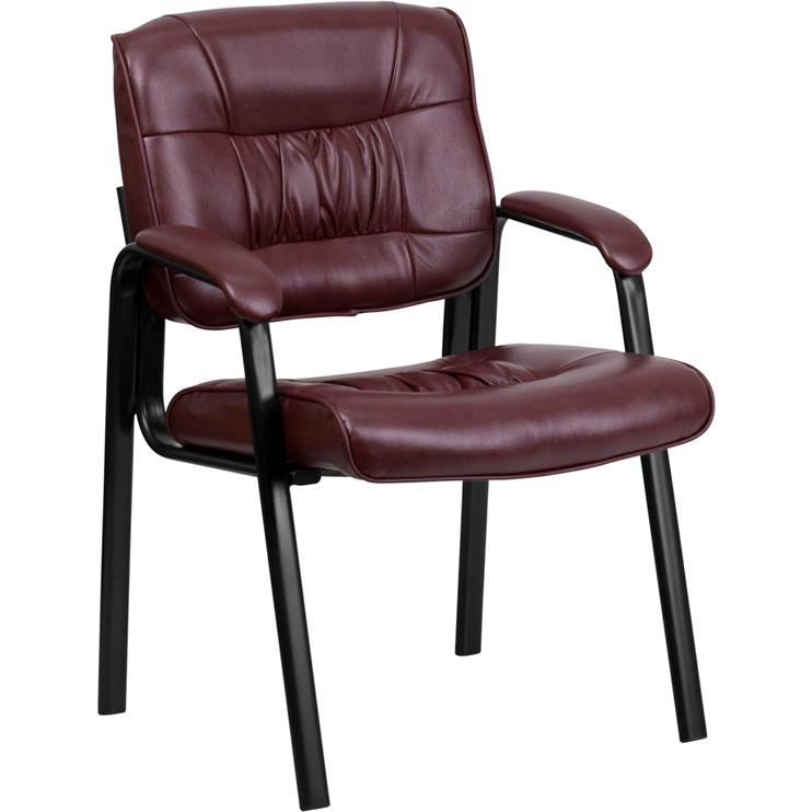 Burgundy LeatherSoft Executive Side Reception Chair with Black Metal Frame. Picture 1