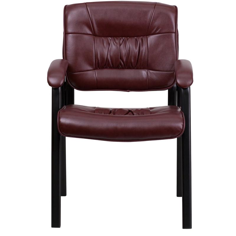 Burgundy LeatherSoft Executive Side Reception Chair with Black Metal Frame. Picture 4