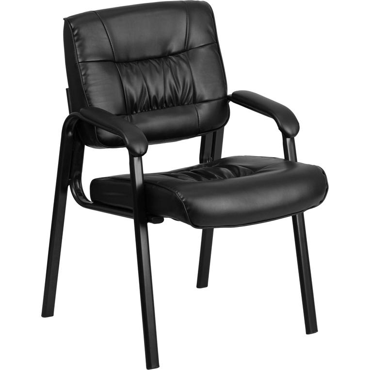 Black LeatherSoft Executive Side Reception Chair with Black Metal Frame. Picture 1