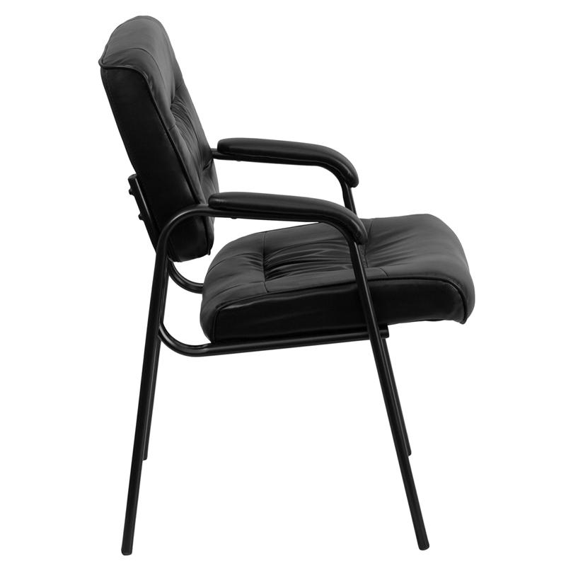 Black LeatherSoft Executive Side Reception Chair with Black Metal Frame. Picture 2