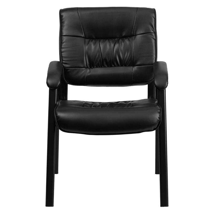 Black LeatherSoft Executive Side Reception Chair with Black Metal Frame. Picture 4