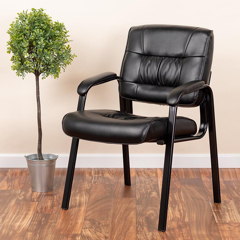 Black LeatherSoft Executive Side Reception Chair with Black Metal Frame. Picture 5