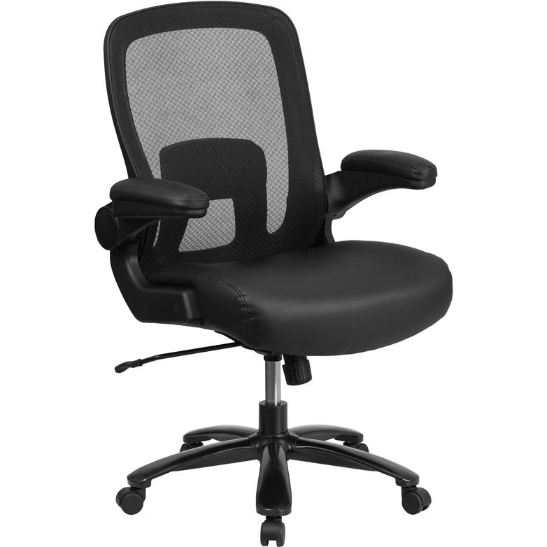 HERCULES Series Big & Tall 500 lb. Rated Black Mesh/LeatherSoft Executive Ergonomic Office Chair with Adjustable Lumbar. Picture 1