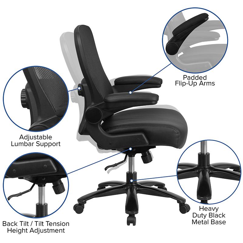 HERCULES Series Big & Tall 500 lb. Rated Black Mesh/LeatherSoft Executive Ergonomic Office Chair with Adjustable Lumbar. Picture 5