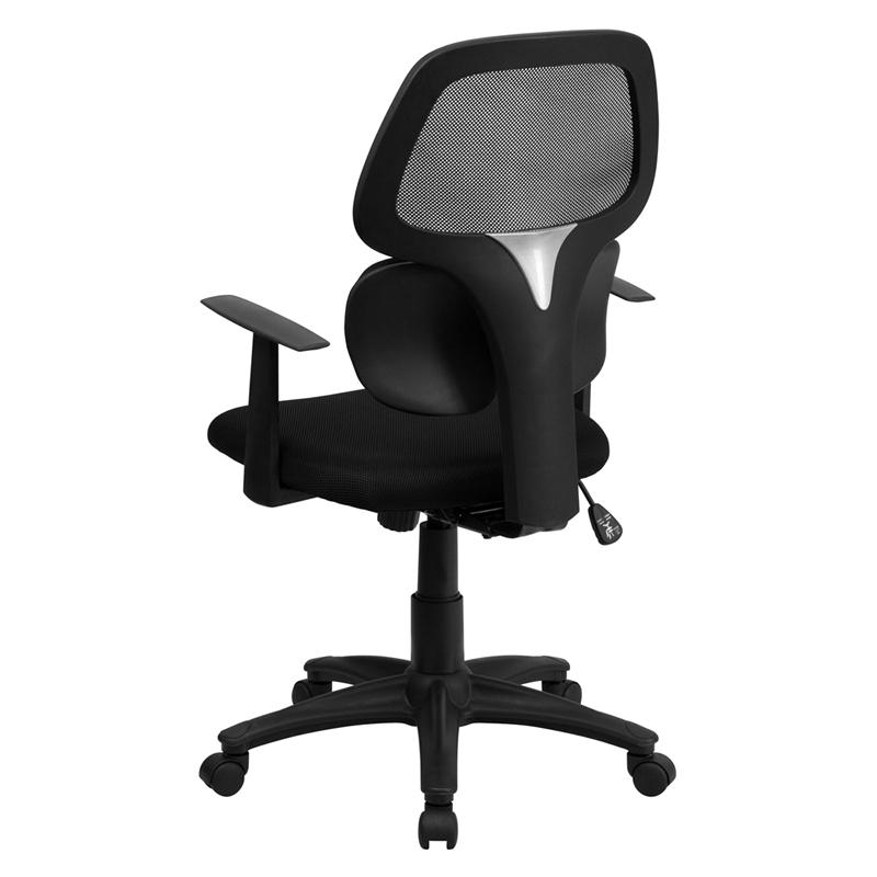 Mid-Back Black Mesh Swivel Task Office Chair with Flexible Dual Lumbar Support and Arms. Picture 3