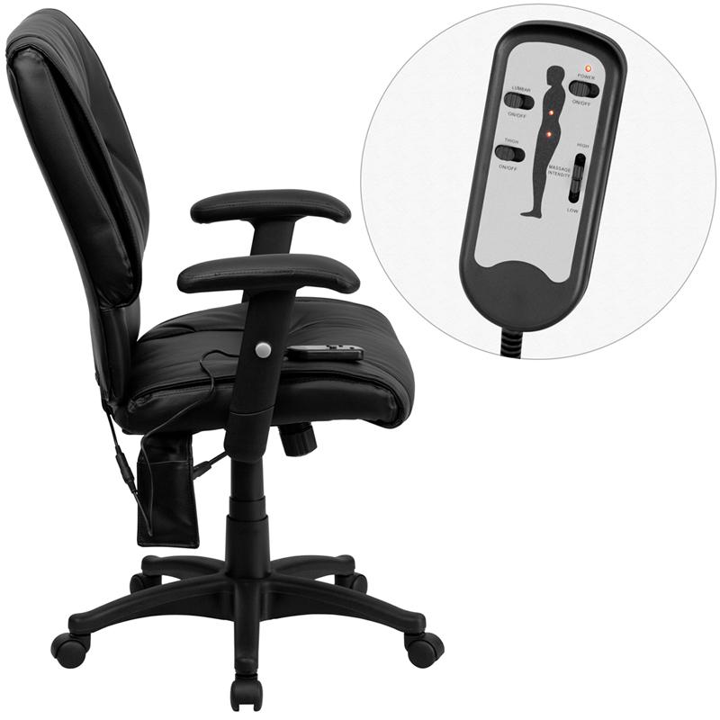 Mid-Back Ergonomic Massaging Black LeatherSoft Executive Swivel Office Chair with Adjustable Arms. Picture 2