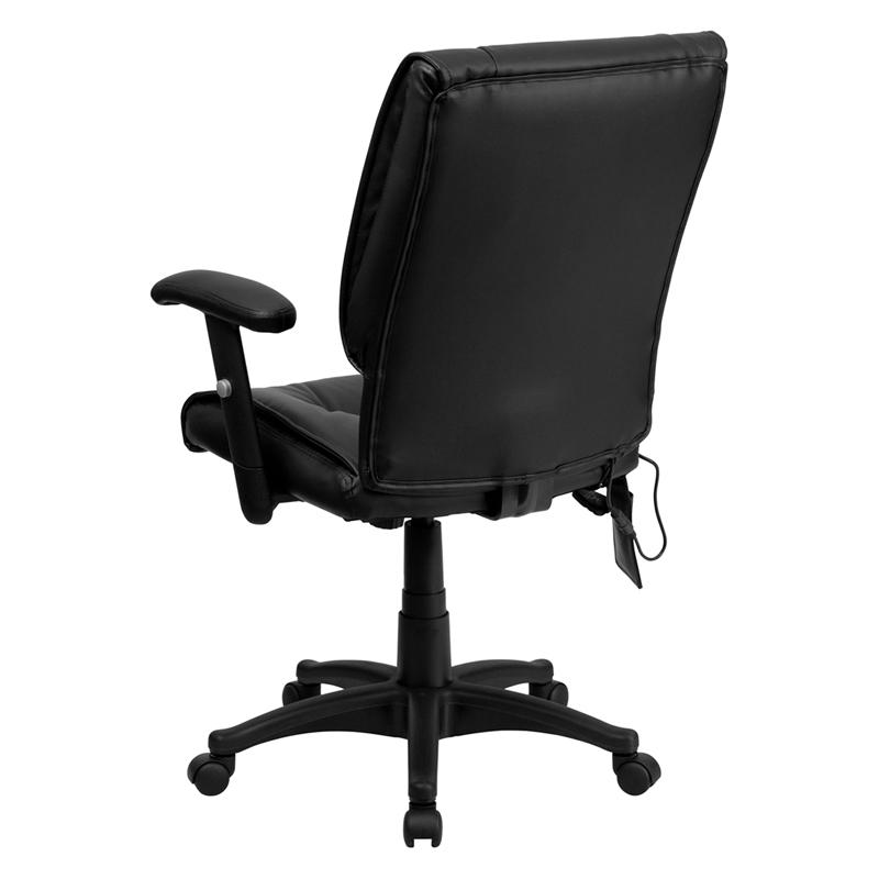 Mid-Back Ergonomic Massaging Black LeatherSoft Executive Swivel Office Chair with Adjustable Arms. Picture 3