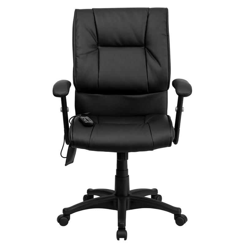 Mid-Back Ergonomic Massaging Black LeatherSoft Executive Swivel Office Chair with Adjustable Arms. Picture 4