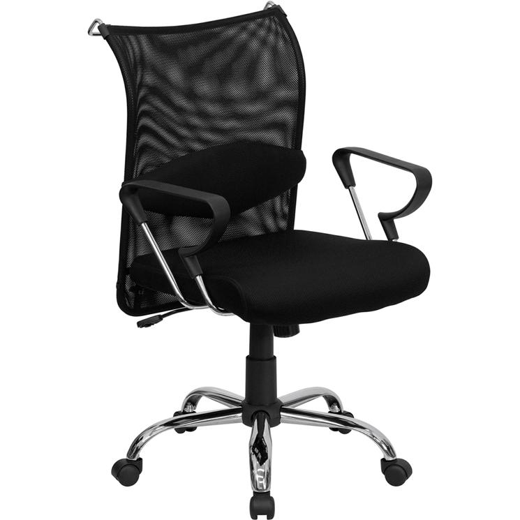 Mid-Back Black Mesh Swivel Manager's Office Chair with Adjustable Lumbar Support and Arms. Picture 1