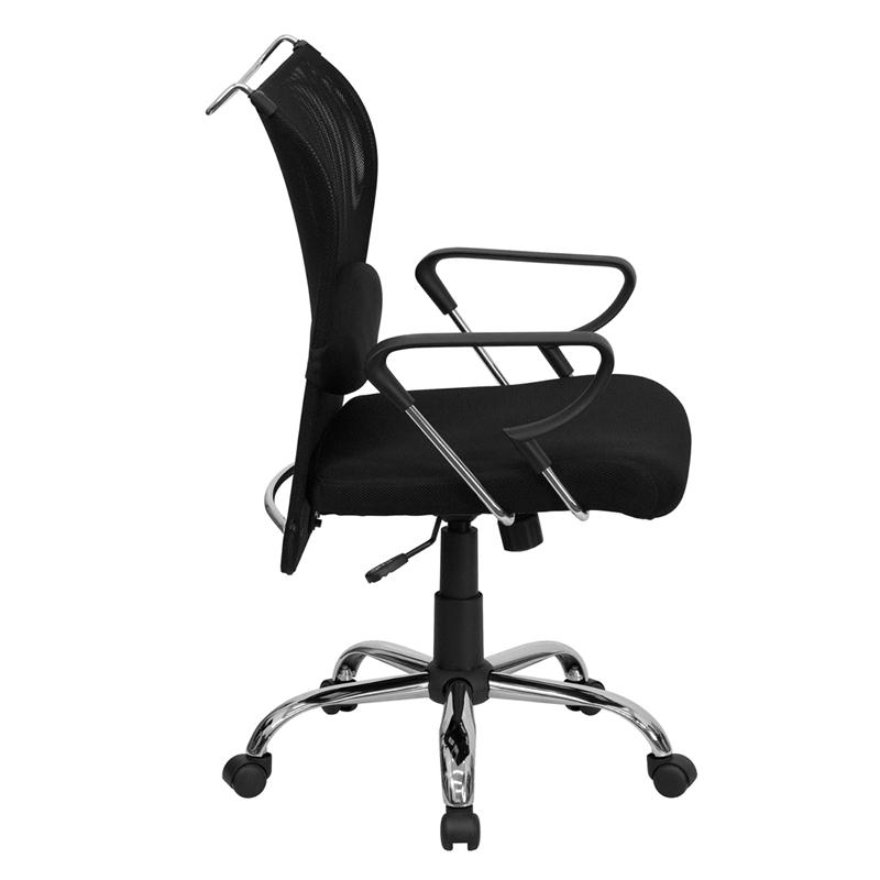 Mid-Back Black Mesh Swivel Manager's Office Chair with Adjustable Lumbar Support and Arms. Picture 2