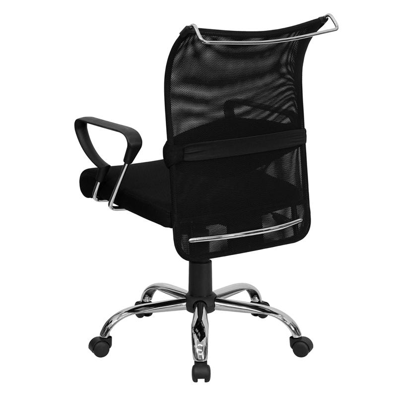 Mid-Back Black Mesh Swivel Manager's Office Chair with Adjustable Lumbar Support and Arms. Picture 3