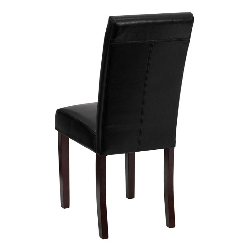Traditional Black LeatherSoft Upholstered Panel Back Parsons Dining Chair. Picture 3