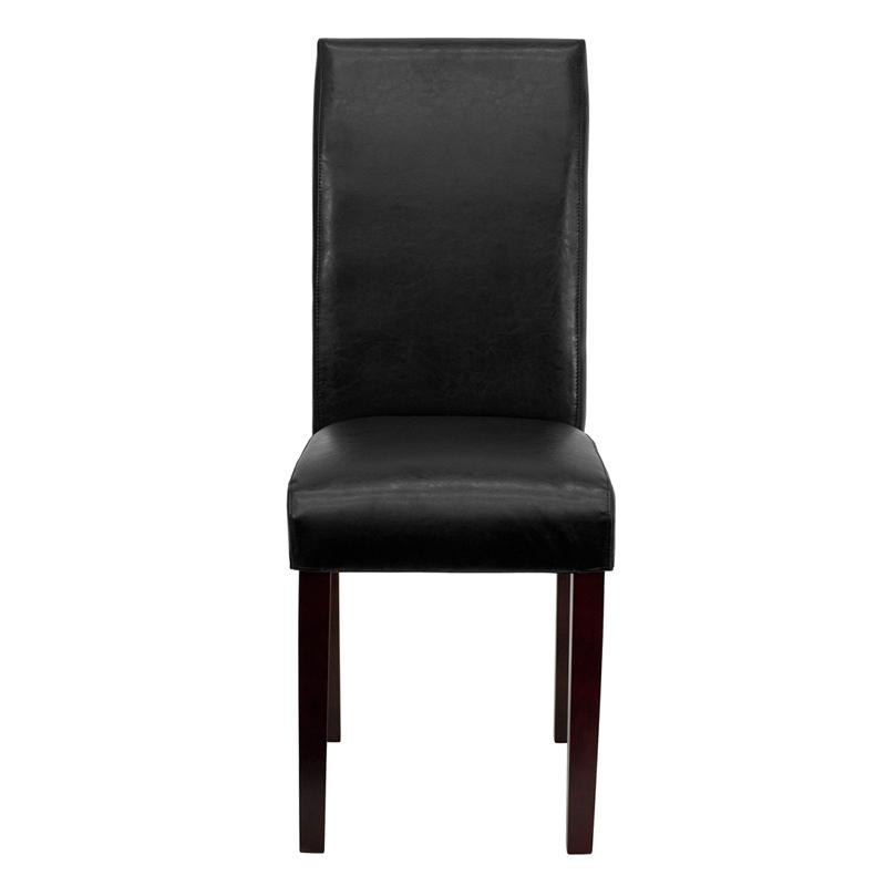 Traditional Black LeatherSoft Upholstered Panel Back Parsons Dining Chair. Picture 4