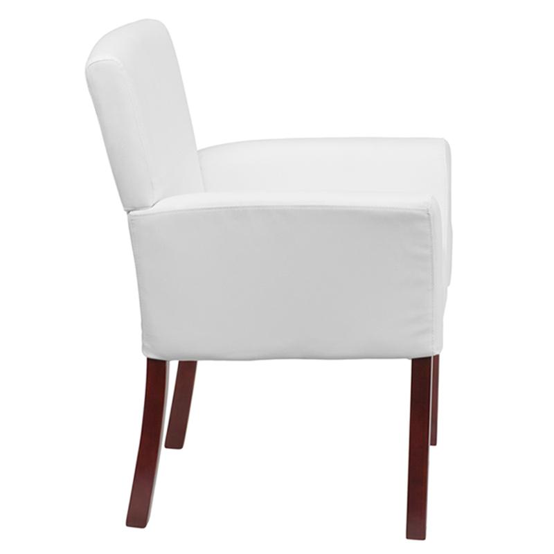 White LeatherSoft Executive Side Reception Chair with Mahogany Legs. Picture 2
