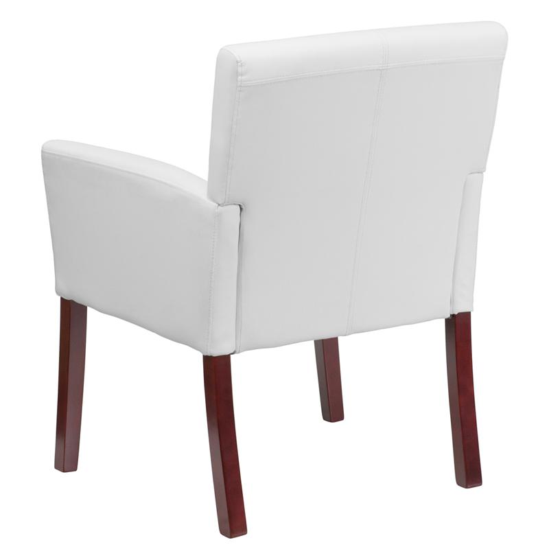 White LeatherSoft Executive Side Reception Chair with Mahogany Legs. Picture 3