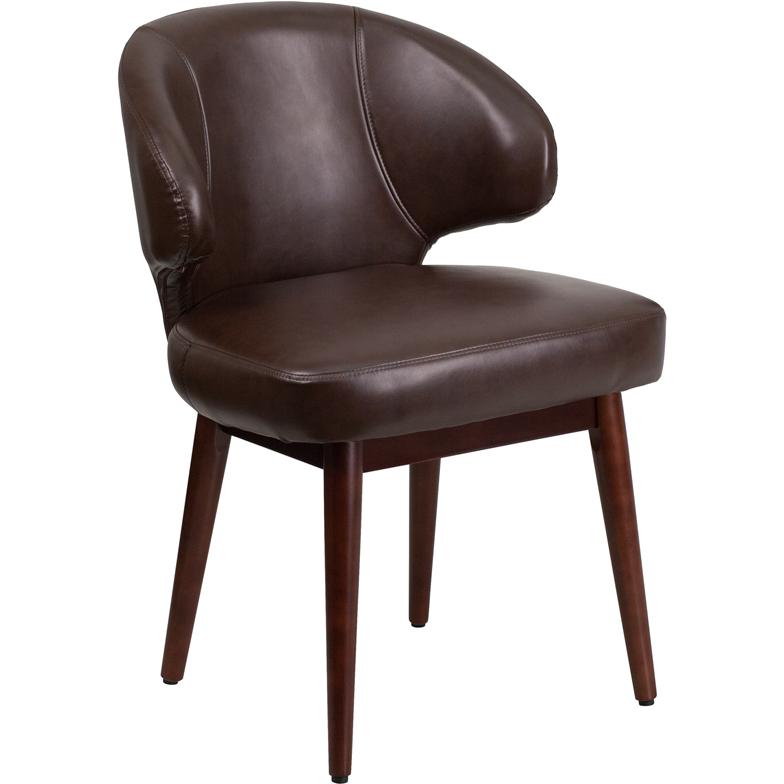 Comfort Back Series Brown LeatherSoft Side Reception Chair with Walnut Legs. Picture 1