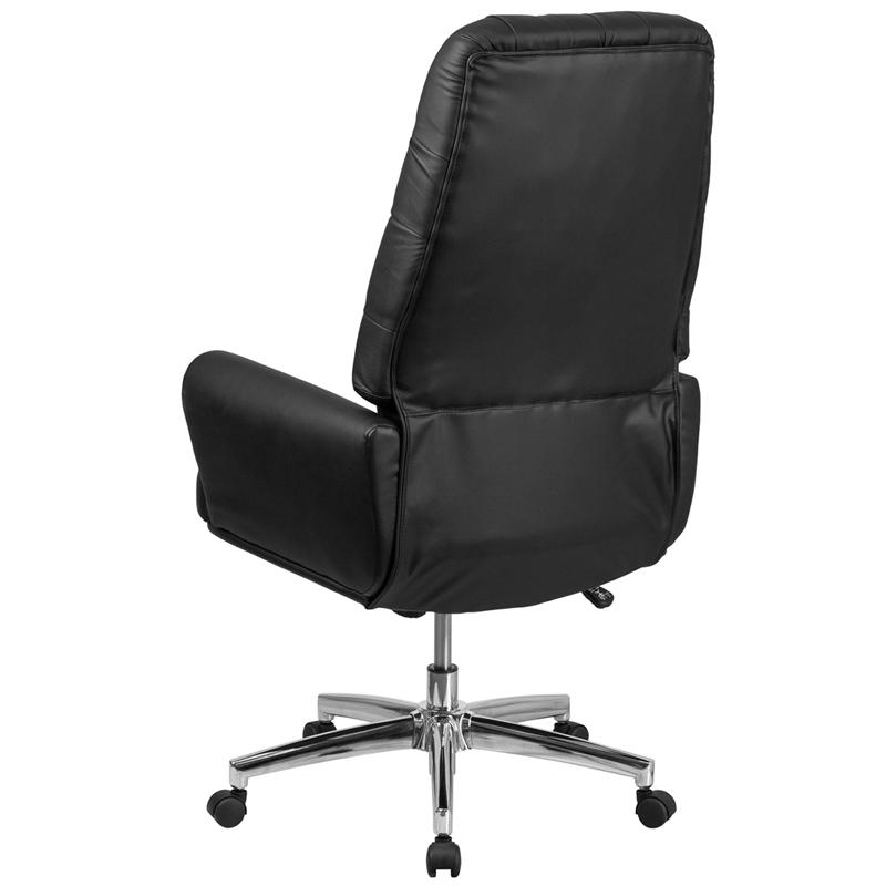 High Back Traditional Tufted Black LeatherSoft Executive Swivel Office Chair with Silver Welt Arms. Picture 3