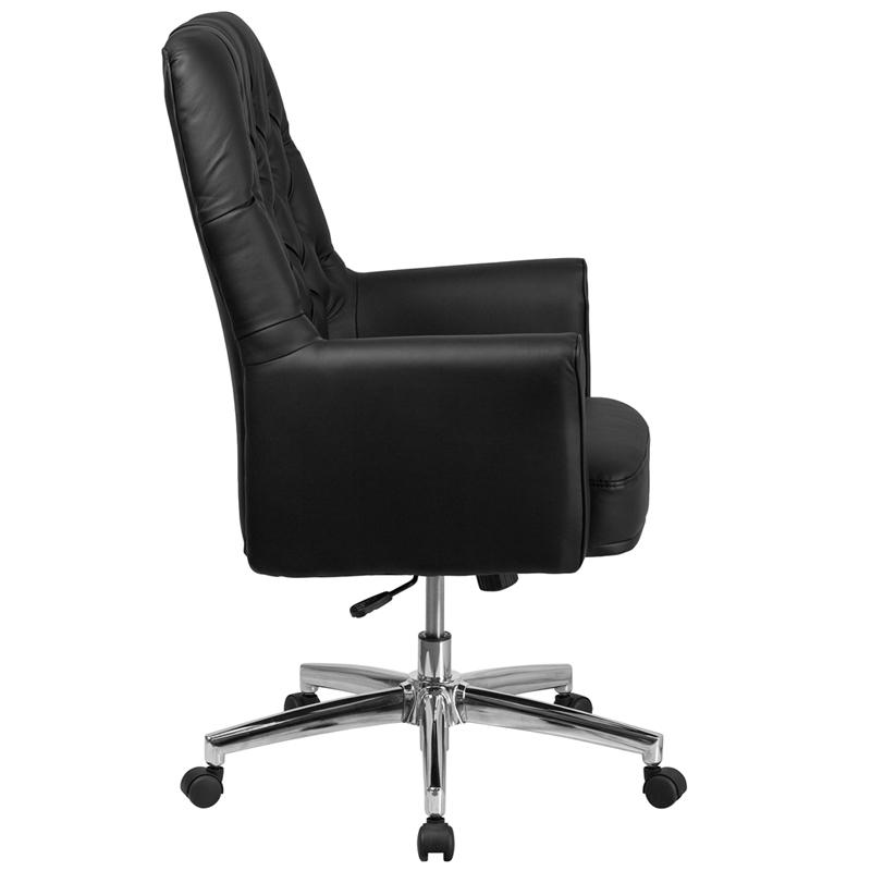 Mid-Back Traditional Tufted Black LeatherSoft Executive Swivel Office Chair with Arms. Picture 2