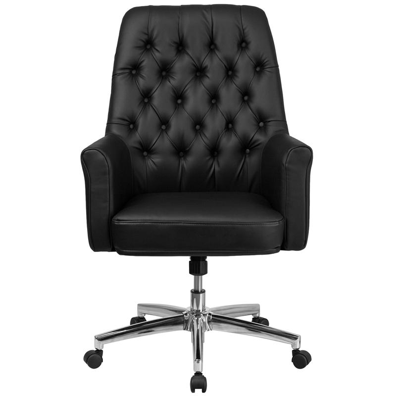 Mid-Back Traditional Tufted Black LeatherSoft Executive Swivel Office Chair with Arms. Picture 4