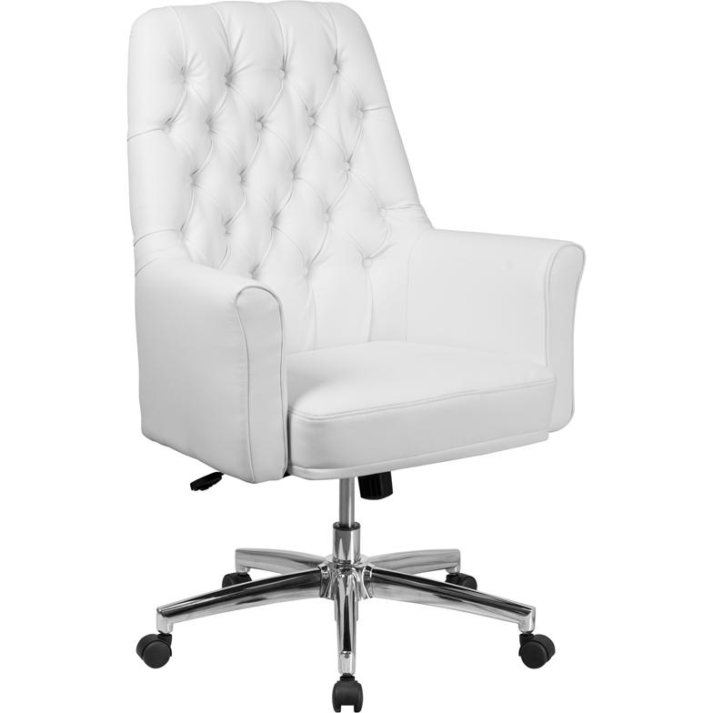 Mid-Back White LeatherSoft Executive Swivel Office Chair with Arms. Picture 1