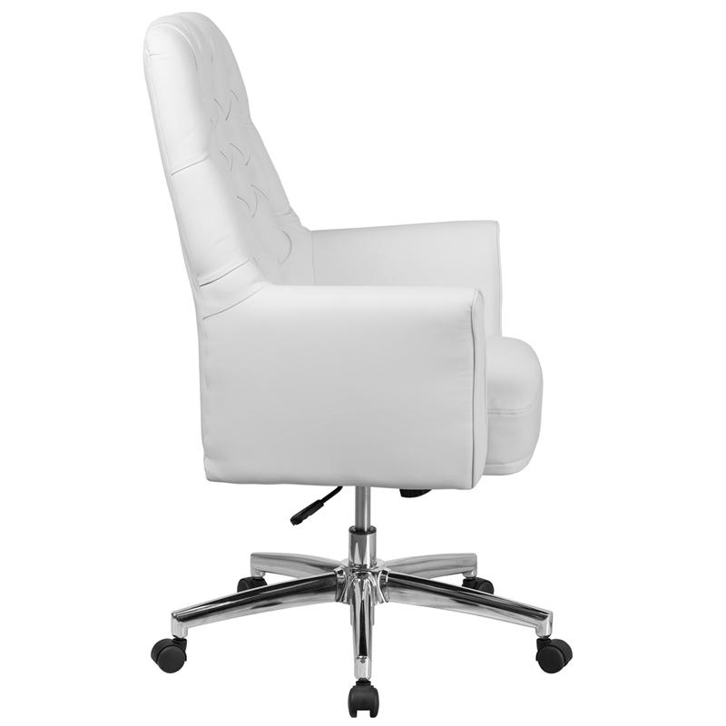 Mid-Back White LeatherSoft Executive Swivel Office Chair with Arms. Picture 2