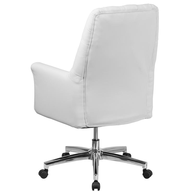 Mid-Back White LeatherSoft Executive Swivel Office Chair with Arms. Picture 3