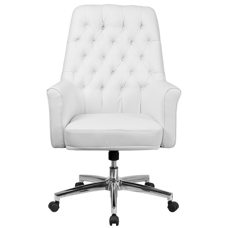 Mid-Back White LeatherSoft Executive Swivel Office Chair with Arms. Picture 4