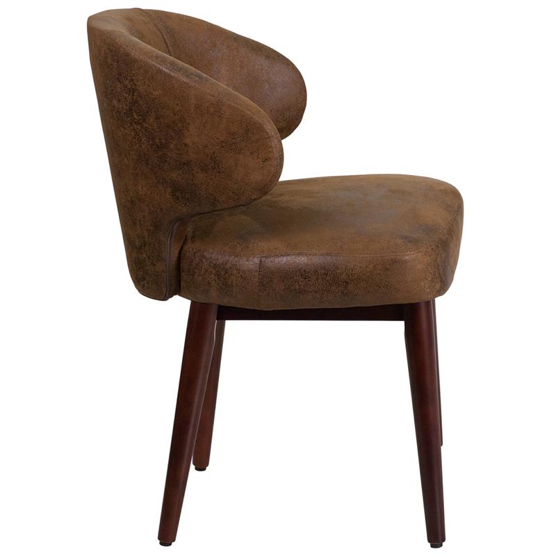 Comfort Back Bomber Jacket Microfiber Side Reception Chair with Walnut Legs. Picture 2
