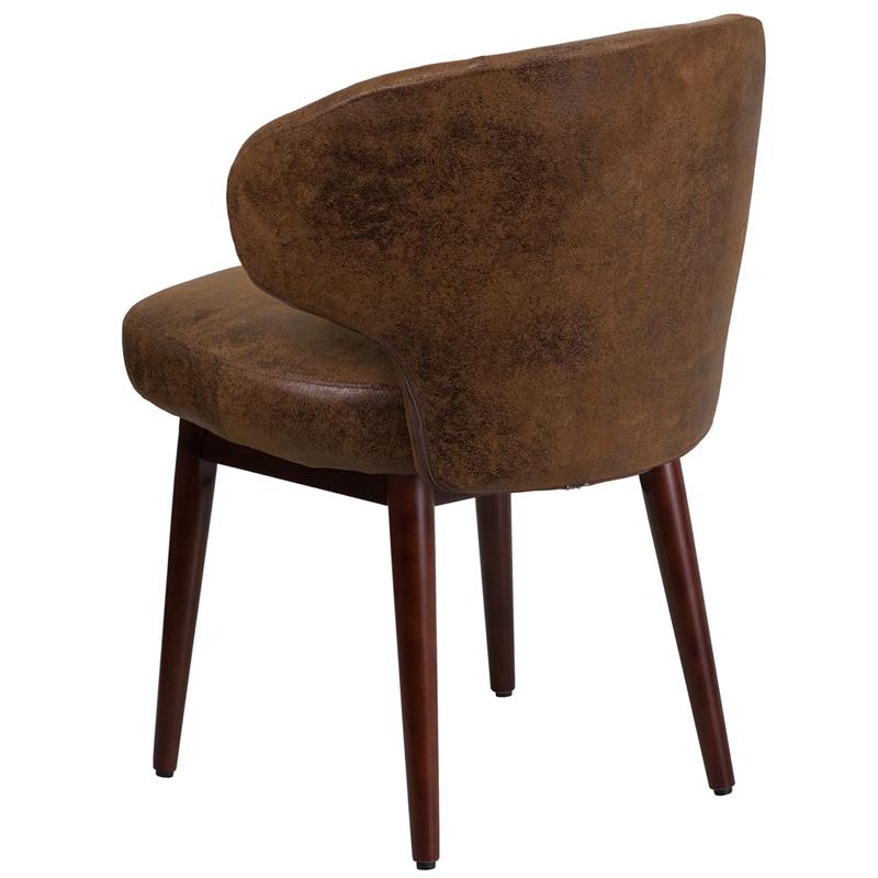 Comfort Back Bomber Jacket Microfiber Side Reception Chair with Walnut Legs. Picture 3