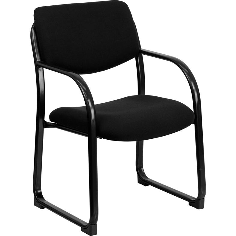 Black Fabric Executive Side Reception Chair with Sled Base. Picture 1