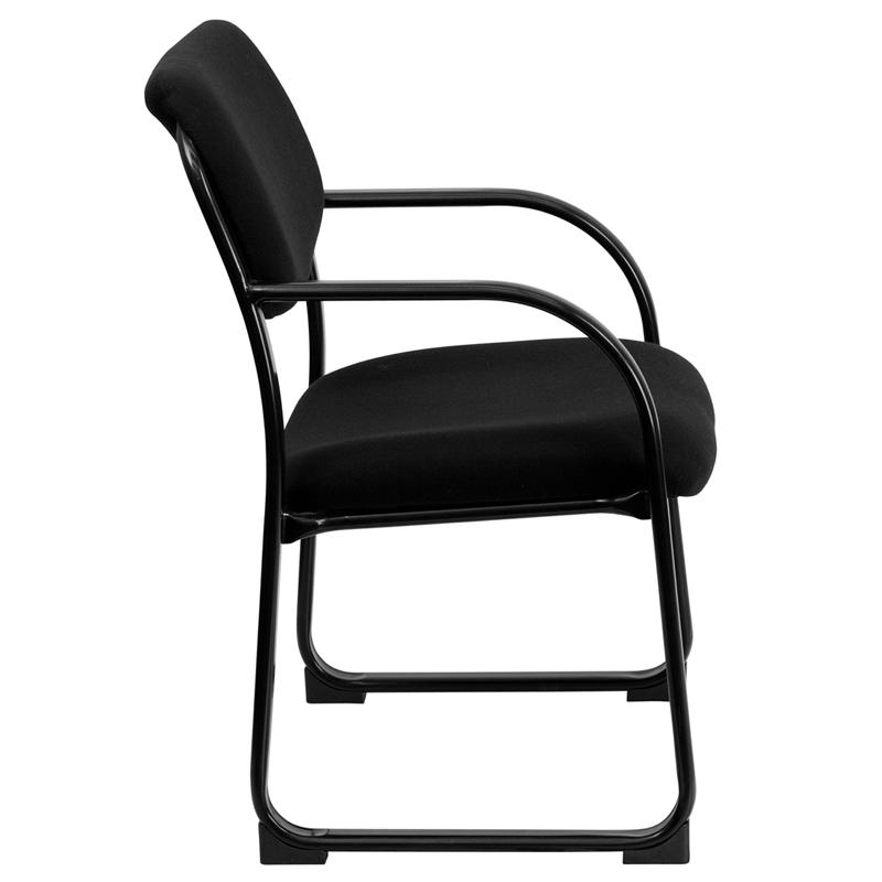 Black Fabric Executive Side Reception Chair with Sled Base. Picture 2