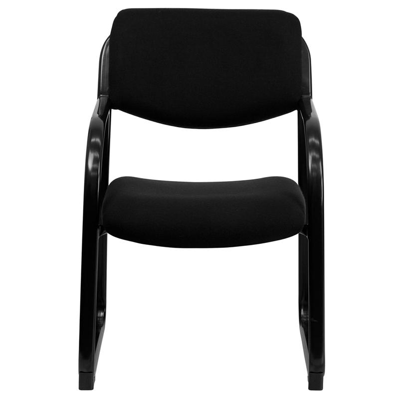 Black Fabric Executive Side Reception Chair with Sled Base. Picture 4