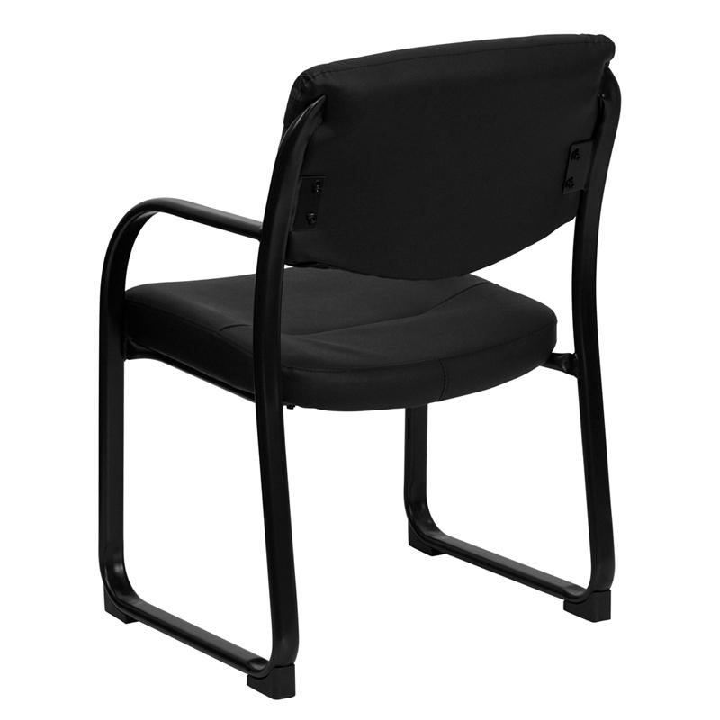 Black LeatherSoft Executive Side Reception Chair with Sled Base. Picture 3