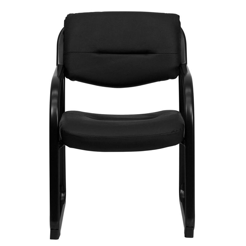 Black LeatherSoft Executive Side Reception Chair with Sled Base. Picture 4